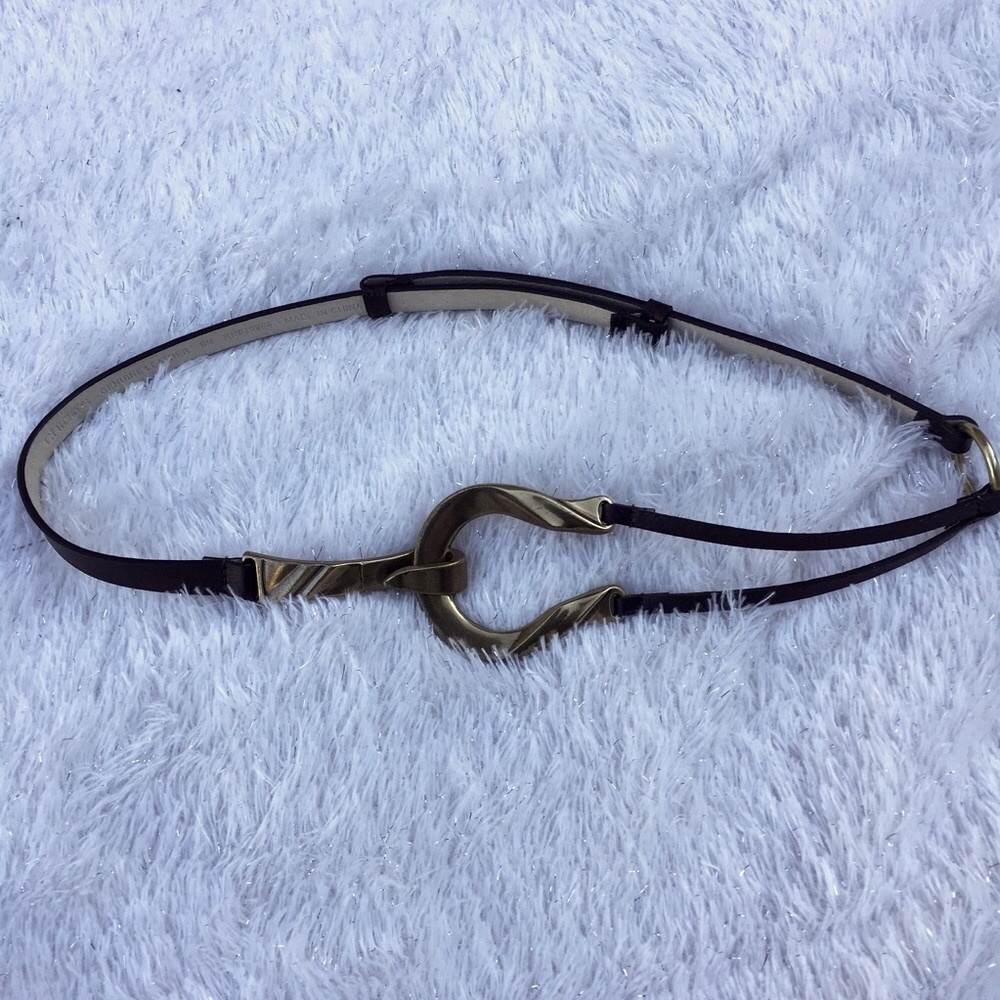 Chico's Brown Leather Belt with Antique Gold Loop Buckle